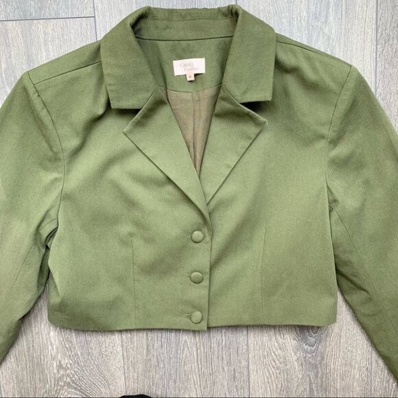 Camila Coelho Revolve Leticia Blazer Jacket Olive Green Cropped Size Medium - Picture 7 of 17